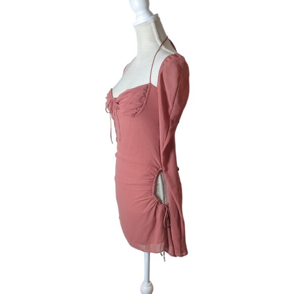 HOUSE OF CB Baby Pink Chiffon Halter Cutout Mini Dress - Picture 4 of 7